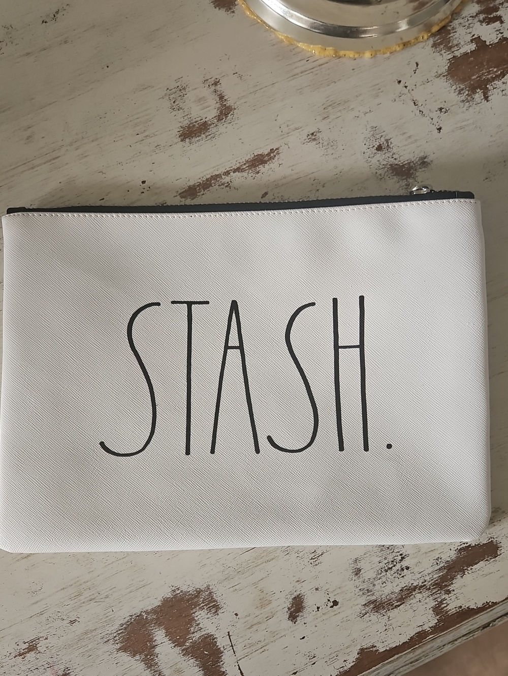 White Rae Dunn 'STASH' Zip Pouch - Minimal Women's Carry-All